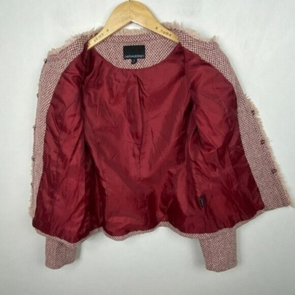 Cynthia Rowley Tweed Blazer Jacket Red Size Small Retro Fringe Bohemian Knit S - Picture 8 of 15